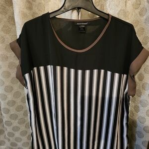 Ashley Stewart Black & Brown Striped Cap-Sleeve Women’s Top-14/16